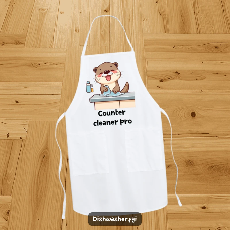 Funny apron with an otter character enthusiastically wiping down a counter, ideal for chefs who enjoy energetic cleaning and a humorous touch.
