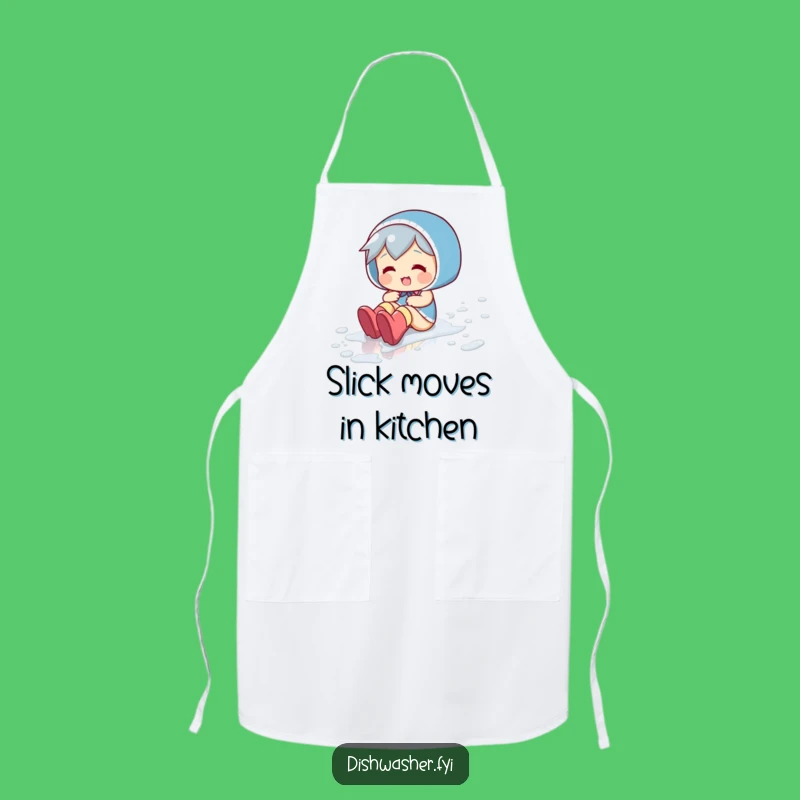 Funny Floor Slider Apron: Playful Character's Wet Kitchen Humor Gift
