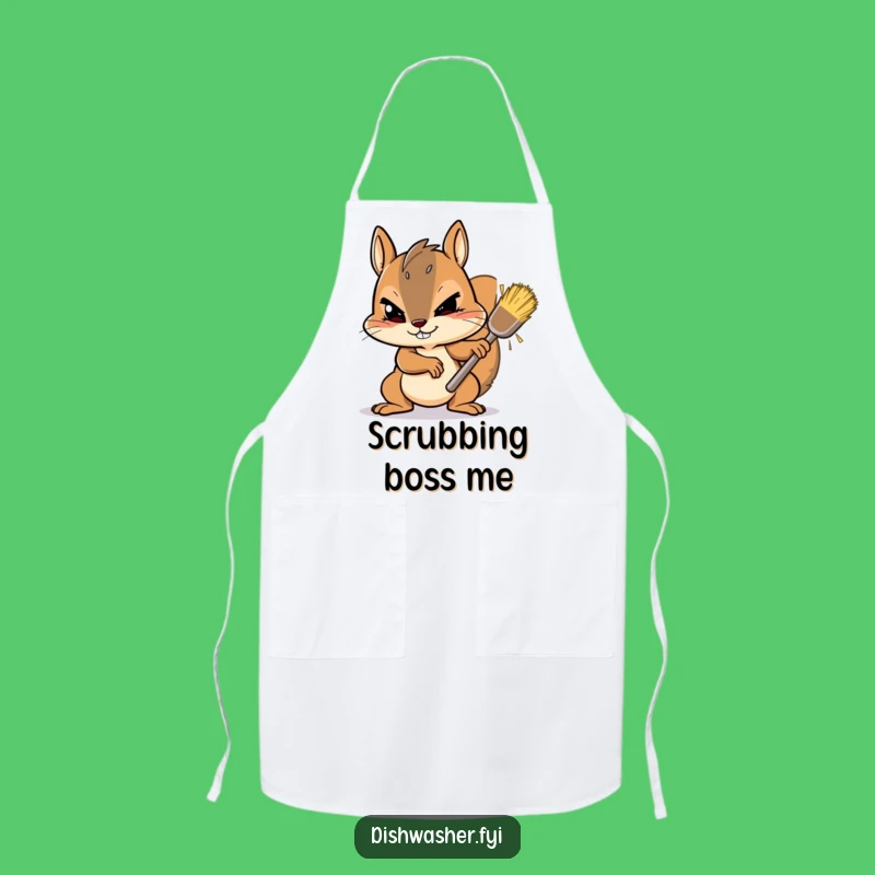 Funny Squirrel Scrubbing Apron: Clean with Gusto - Kitchen Fun!