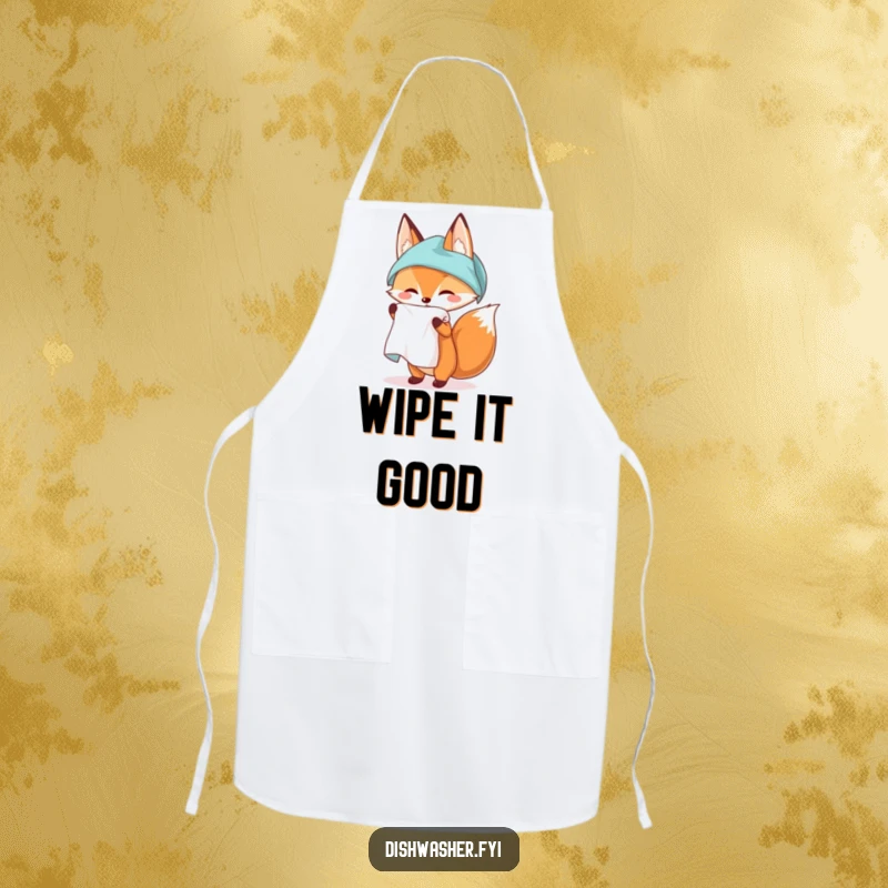 Funny apron with a fox unfurling a spotless kitchen towel, showcasing a neat and stylish approach to cooking with a humorous flair.