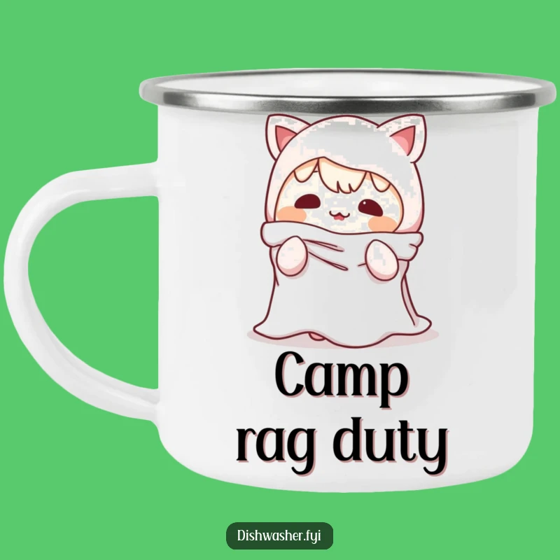 Funny Dishrag Character Camping Mug: Adventure with Mischievous Art