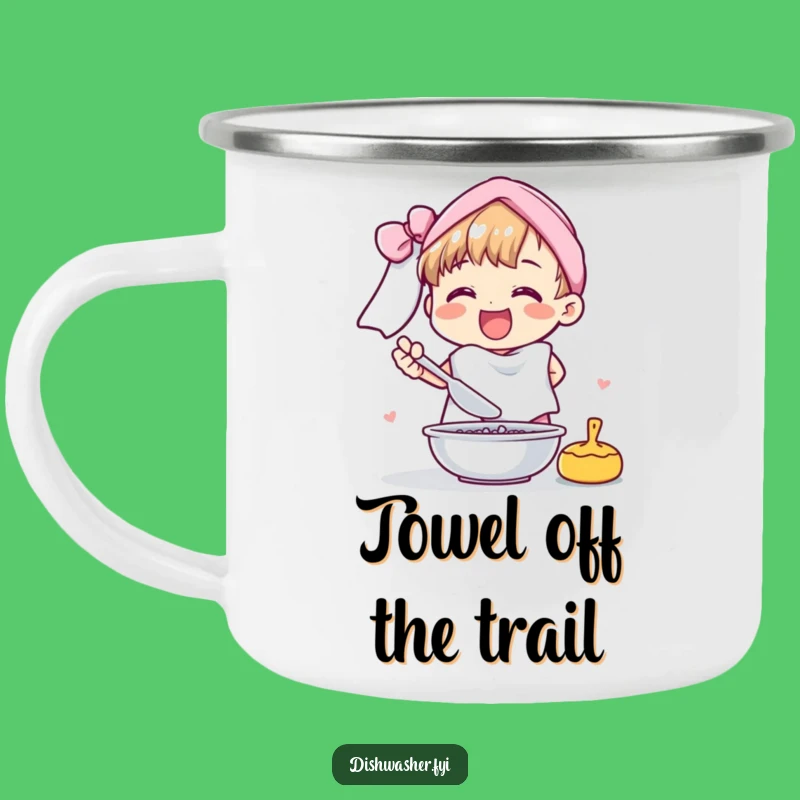 Funny Cheerful Character Drying Dishes Camping Mug: Hilarious Outdoor Adventure Gift