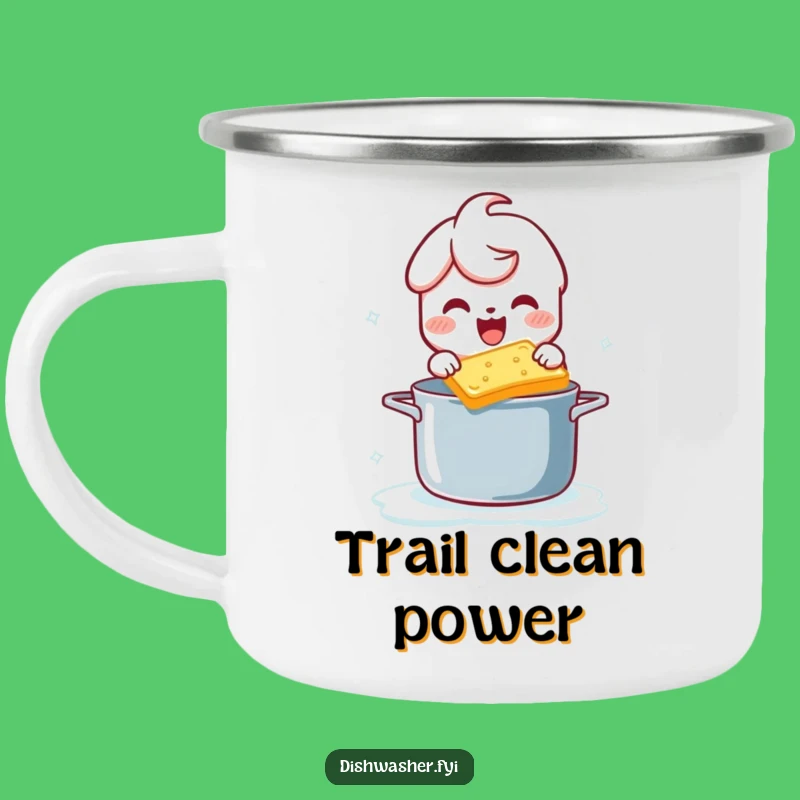 Funny Scrubbing Character Camping Mug: Outdoor Pot Cleaning Humor, Adventure Funny Gift
