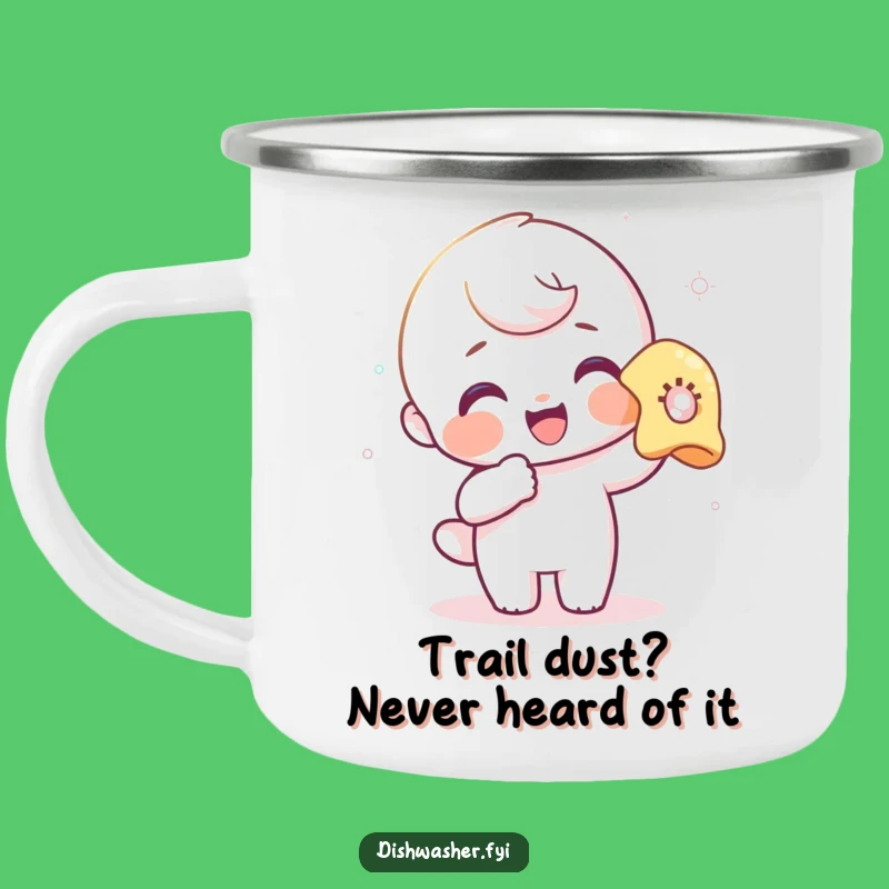 Funny Polishing Camping Mug: Delighted Character Cleaning Glass, Outdoor Humorous Gift for Glampers