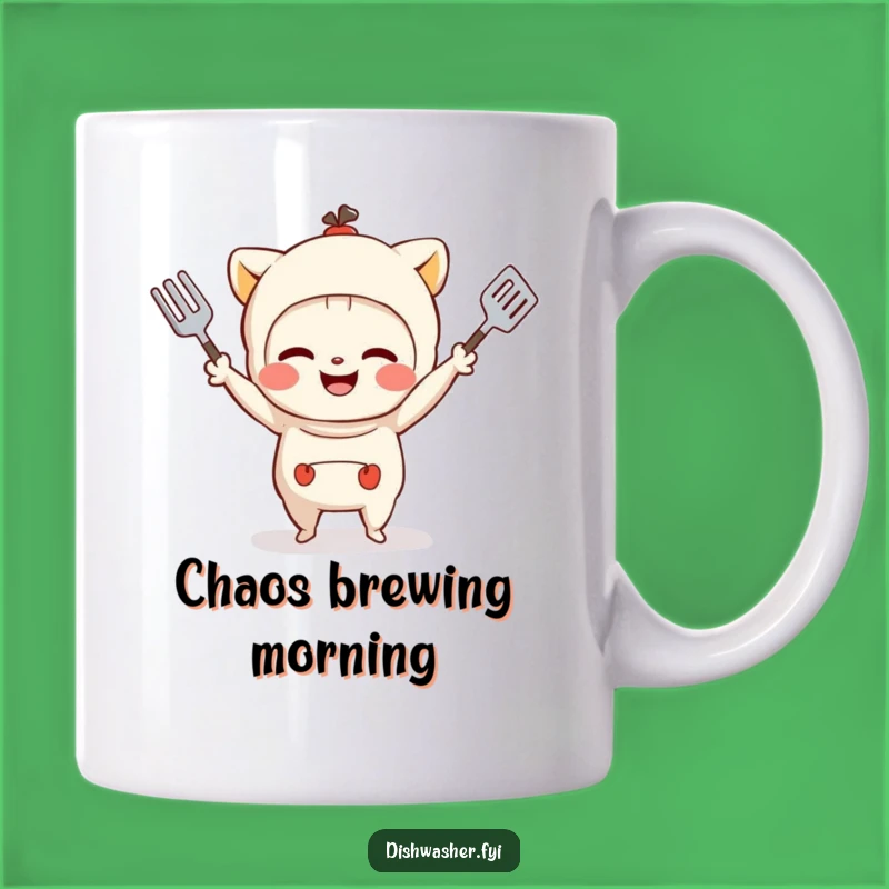 Funny Juggling Utensils Character Mug - Mischief Kitchen Humor Gift