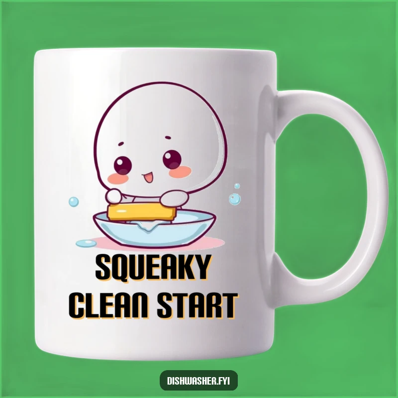 Funny Squeegee Dish Mug: Playful Character Gleaming, Sparkling Clean Gift