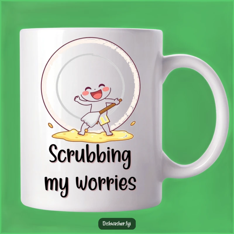 Funny Cleaning Character Mug: Scrubbing Plate with Gusto, a Great Funny Gift
