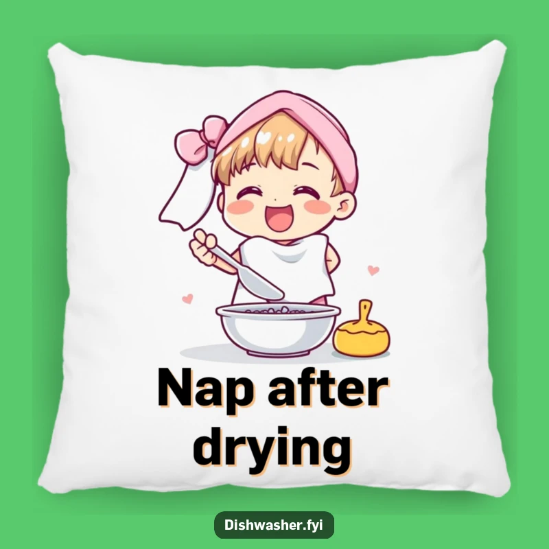 Funny Cheerful Character Drying Dishes Pillow: Comfy & Humorous Home Decor