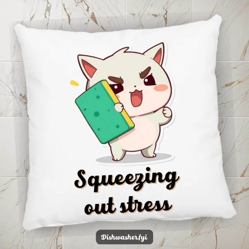 Funny pillow featuring a character focused on squeezing a sponge, providing soft comfort and a humorous message of determination.