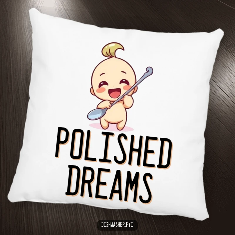 Funny Pillow: A character's enthusiastic spoon polishing depicted on a comfortable pillow, adding humor and charm to any room.