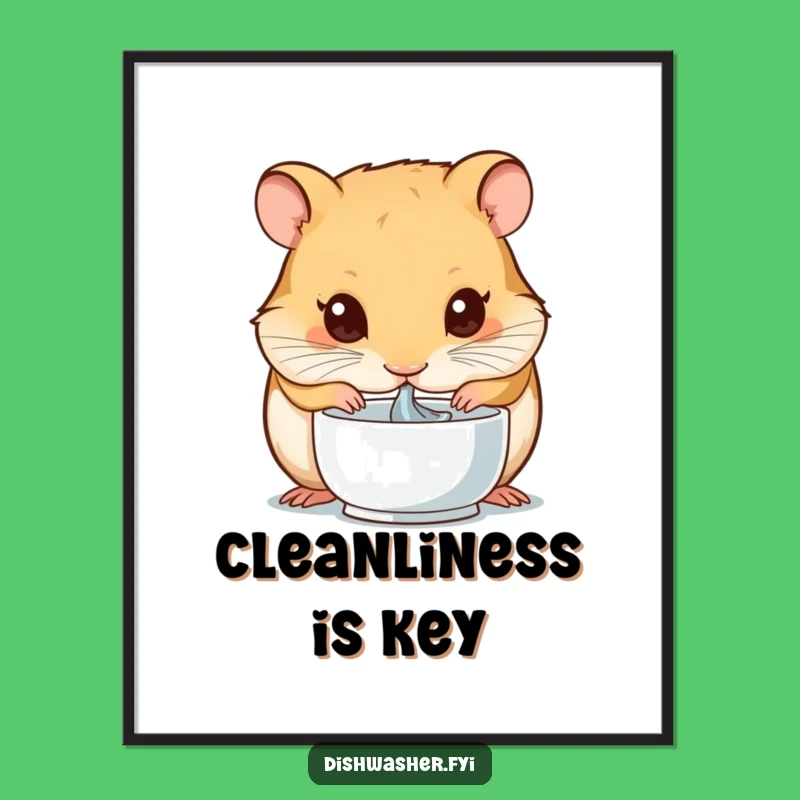 Funny Hamster Cleaning Digital Art: High-Resolution Image of Intense Rodent Focus, A Unique Funny Gift for Art Lovers