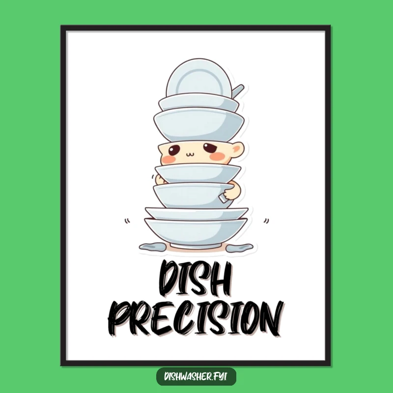 Funny Dish Stacking Digital Art: Determined Character, Precision Decor Print