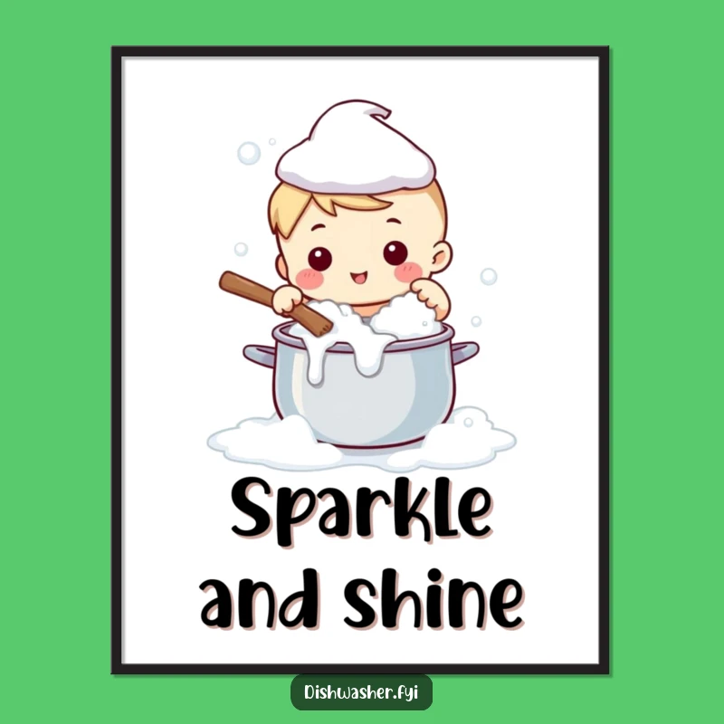 Funny Cute Character Scrubbing Pot Digital Art: Hilarious Instant Gift