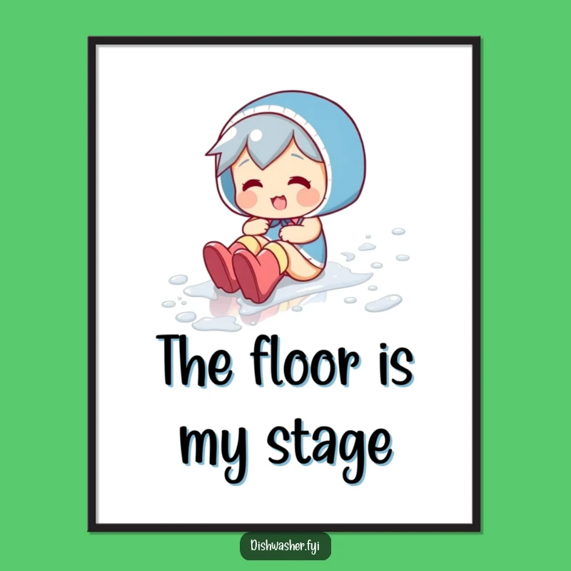 Funny Floor Slider Digital Print: Playful Character's Wet Art Gift