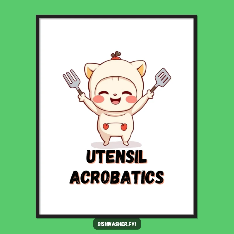 Funny Juggling Utensils Character Digital Art - Playful Kitchen Decor