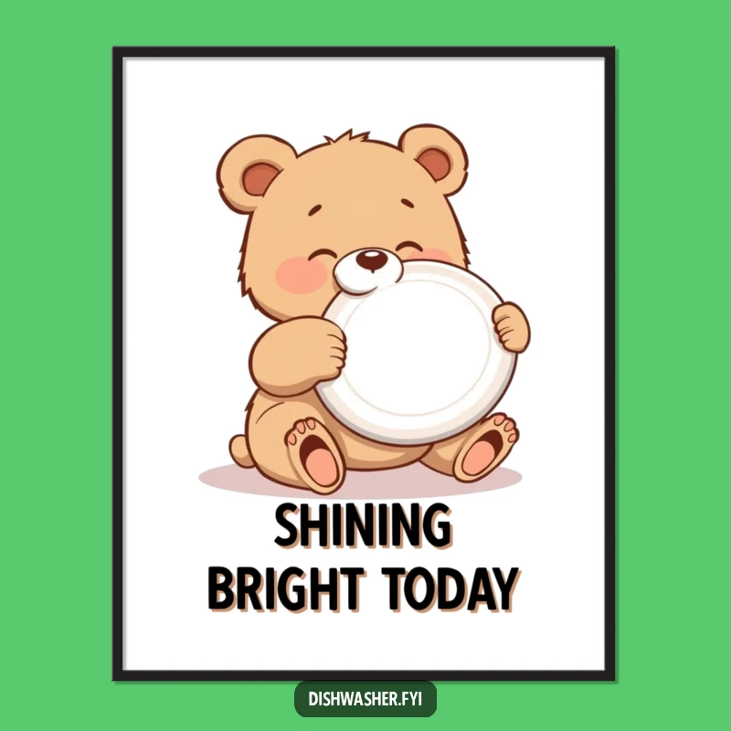 Funny Polishing Bear Digital Art: Sparkling Wall Art for a Tidy Home