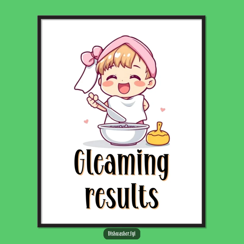 Funny Cheerful Character Drying Dishes Digital Art: Hilarious Instant Gift