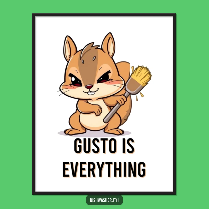 Funny Squirrel Scrubbing Digital Art: Determined Gusto - Instant Motivation!