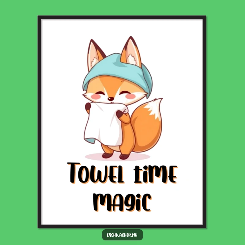 Funny Fox Kitchen Towel Digital Art: High-Resolution Image of Sly Vixen's Tidiness, A Unique Funny Gift for Art Lovers