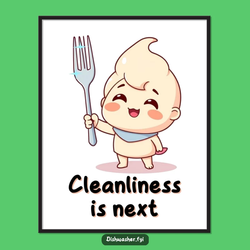 Funny Fork Character Poster: Sparkling Clean Victory Wall Art