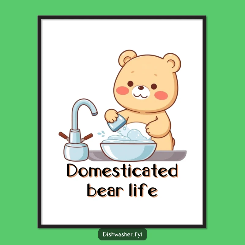 Funny Bear Dishwashing Poster: Bubbly Smile - Cheerful Wall Art!