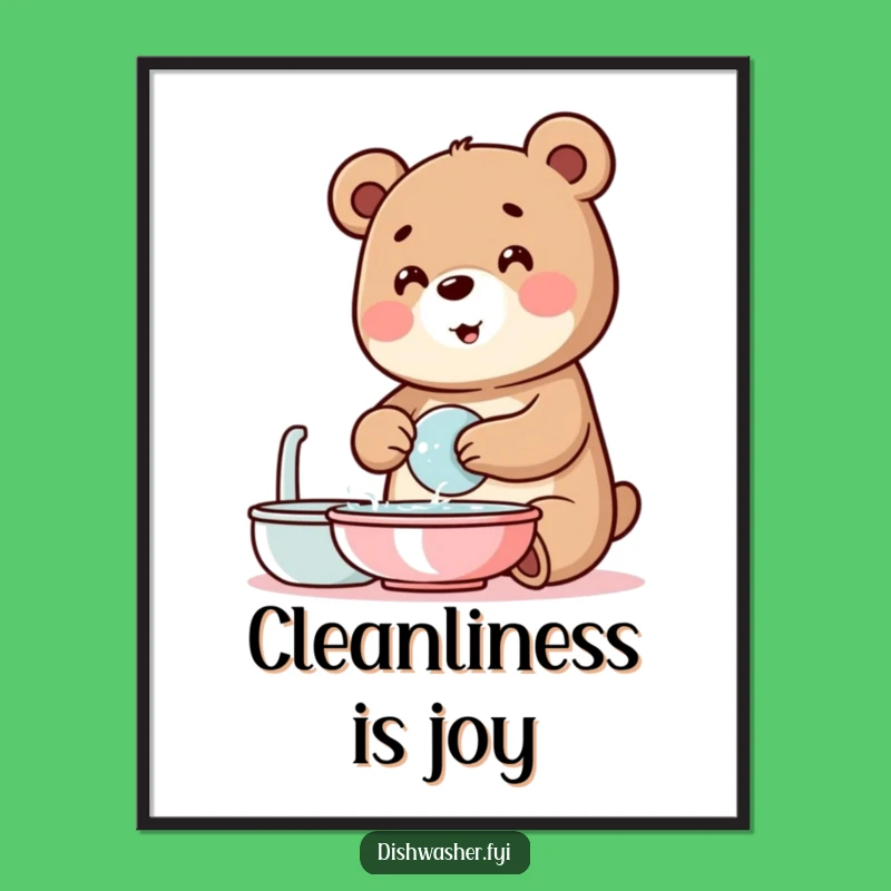 Funny Bear Washing Dishes Poster: Add Bubbly Cheer to Your Walls!