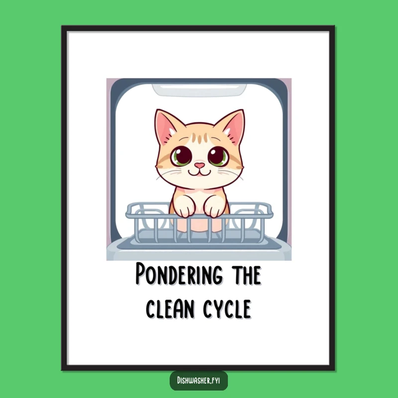 Funny Cat Art Poster: Curious Dishwasher Peek, Feline Intrigue, Great Funny Gift