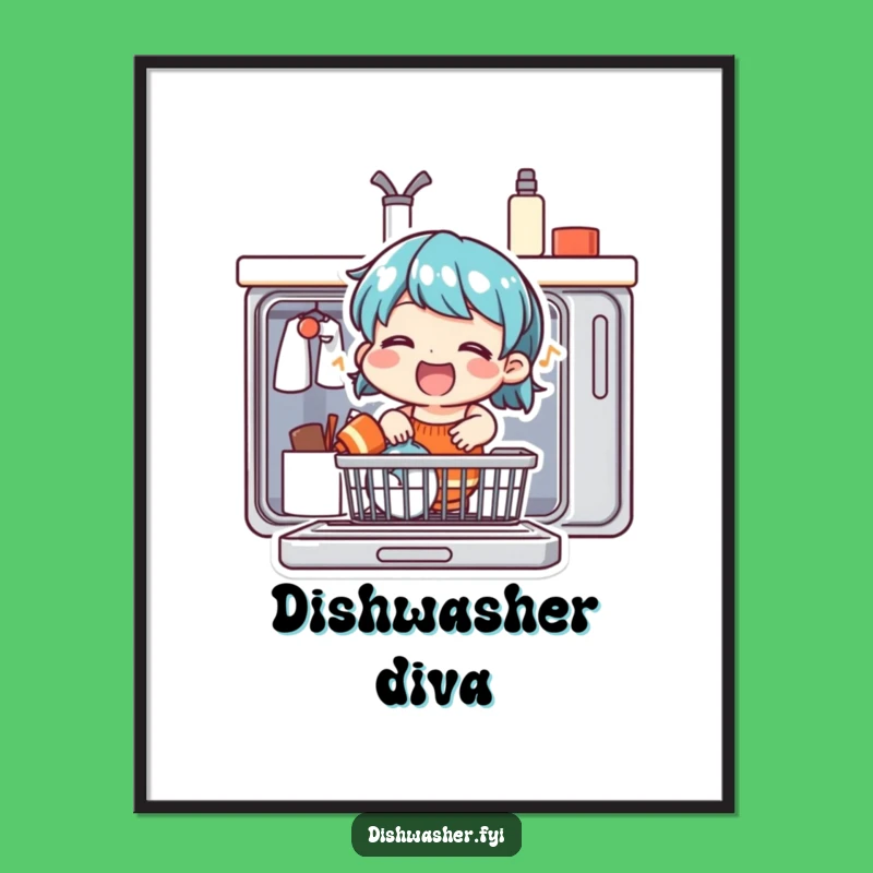 Funny Dishwasher Singing Poster: Cheerful Character Art, Humorous Wall Decor Gift