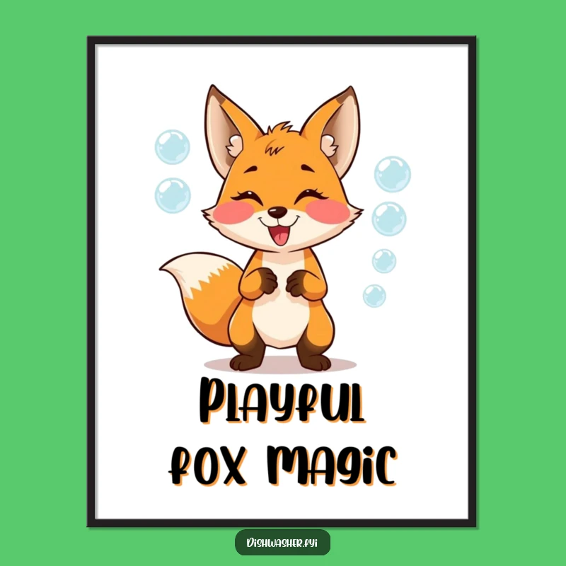 Funny Fox Juggling Bubbles Poster: Playful Glee - Whimsical Wall Art!