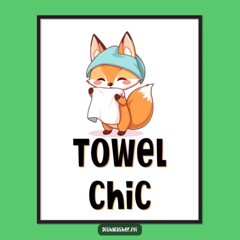 Funny Fox Kitchen Towel Poster: Artful Vixen Unfurling a Pristine Cloth, A Whimsical Funny Gift for Any Room