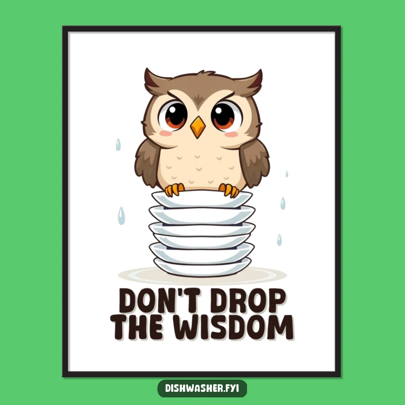 Funny Owl Plate Wobble Poster: Whimsical Wall Art for Kitchen Charm