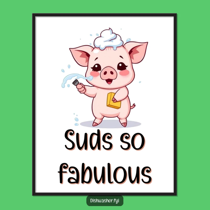 Funny Piglet Cleaning Poster: Whimsical Farm Humor Wall Art Gift