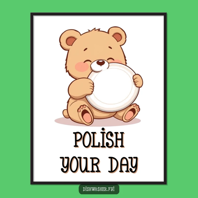Funny Polishing Bear Poster: Art That Shines with Humor and Tidiness