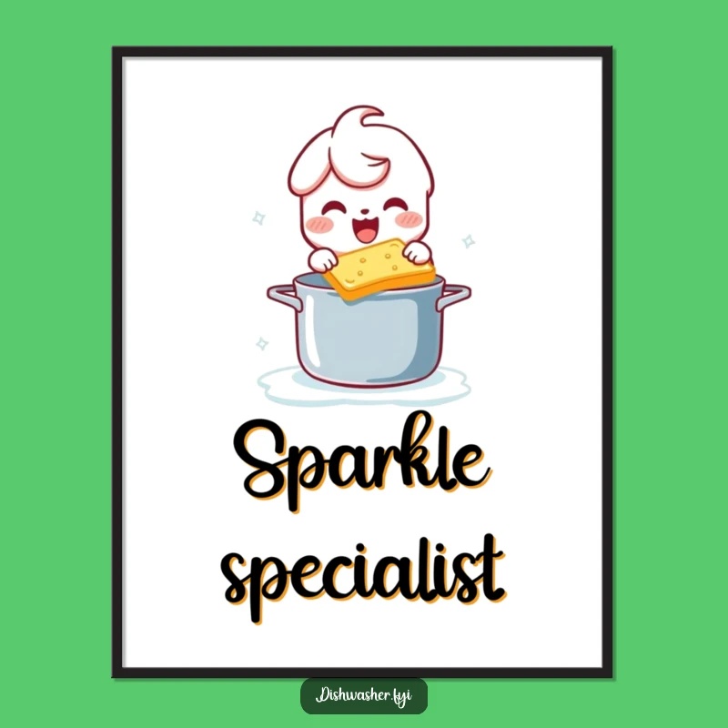 Funny Scrubbing Character Poster: Playful Pot Cleaning Art, Whimsical Funny Gift