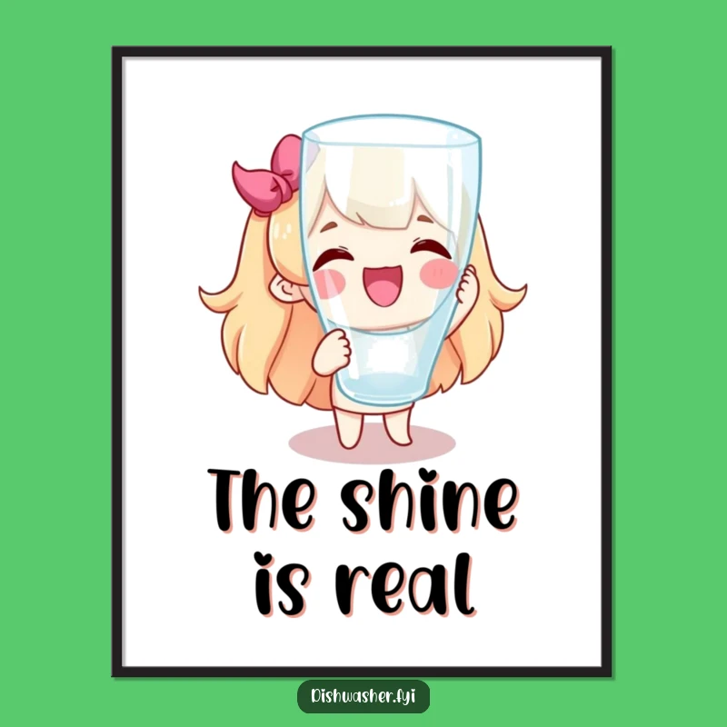 Funny Spotless Glass Poster: Joyful Character Inspiring Cleaning Humor Art