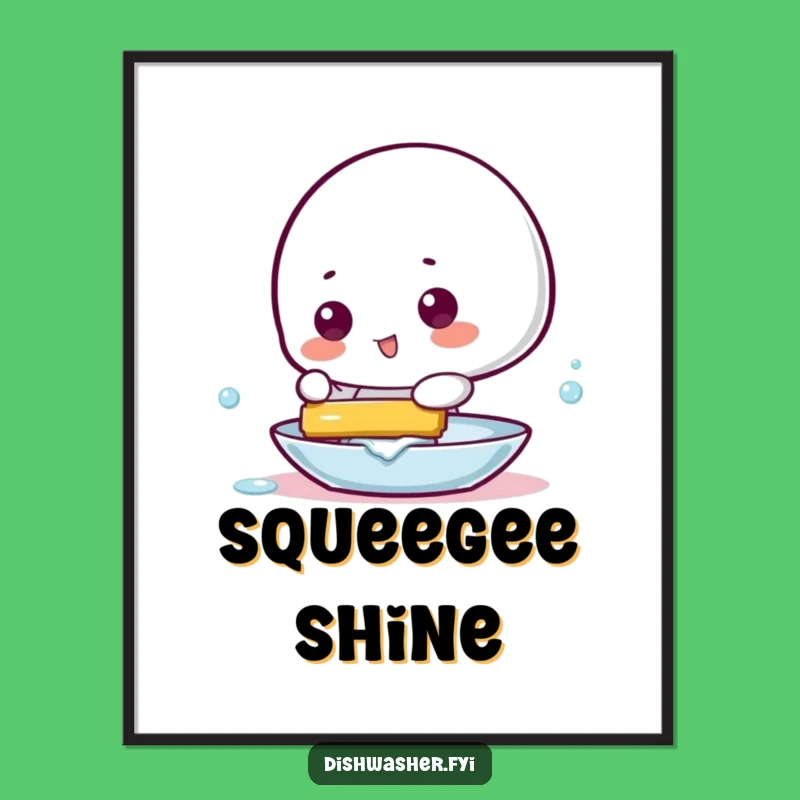 Funny Squeegee Dish Poster: Playful Character Art, Gleaming Wall Decor