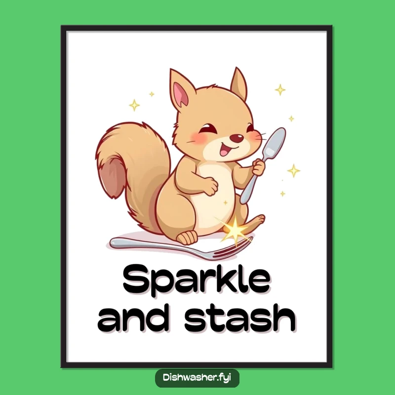 Funny Squirrel Cutlery Art Poster: Whimsical Woodland Wall Decor Gift