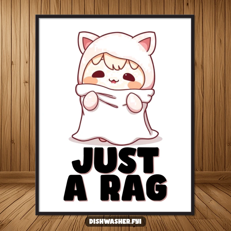 Funny Poster: A character humorously disguised as a dishrag, a playful artwork capturing mischief and domestic absurdity for wall decor.