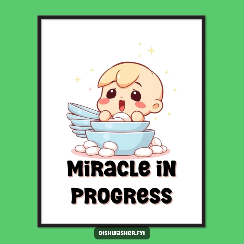 Funny Clean Dishes Poster: Witness The Miracle, A Whimsical Funny Art Gift