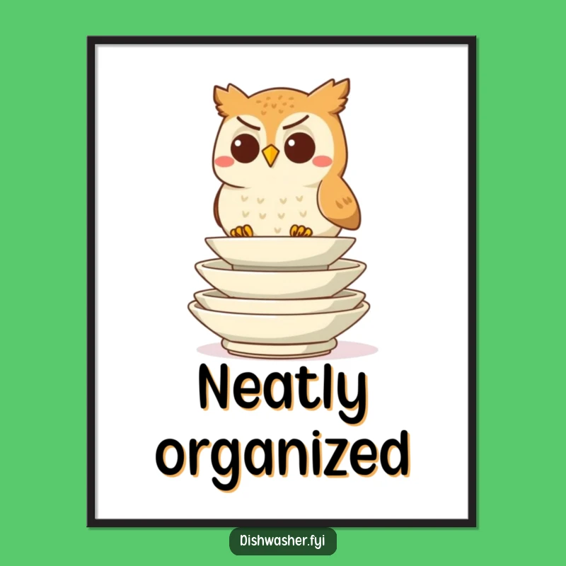 Funny Determined Owl Stacking Poster, Organized Critter Art Print, Hilarious Wise Decor Gift
