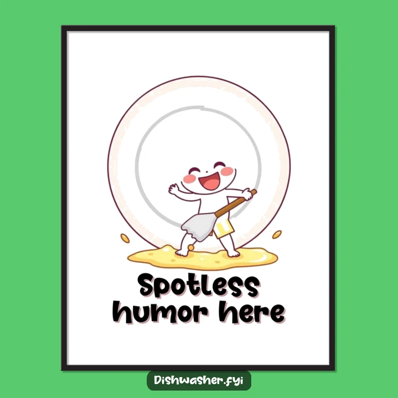 Funny Cleaning Character Poster: Scrubbing with Gusto, Hilarious Wall Art