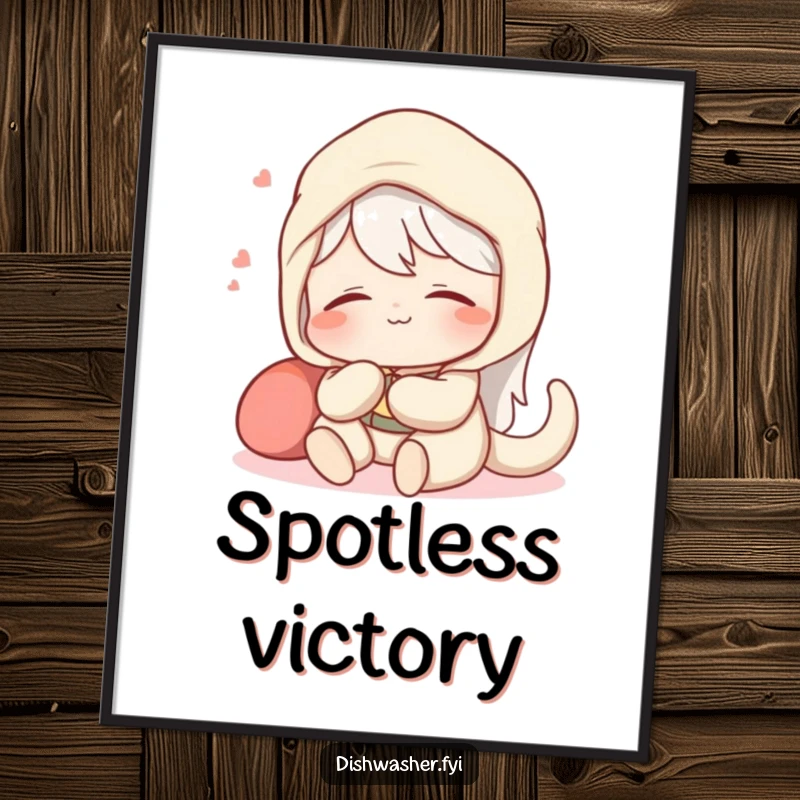 Funny poster of a content character deeply relaxed, sighing with satisfaction after finishing a perfectly spotless job, for decor.