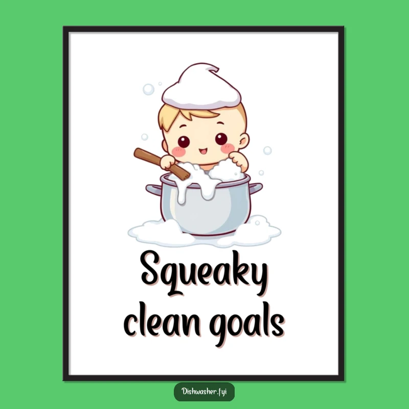 Funny Cute Character Scrubbing Pot Poster: Hilarious Wall Art Gift for Kitchen