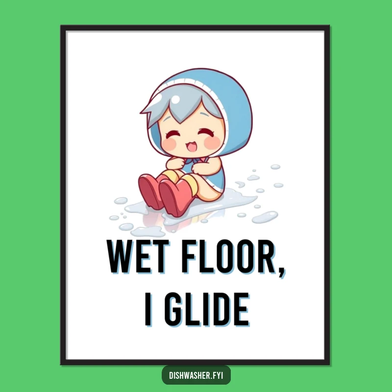 Funny Floor Slider Poster: Playful Character's Wet Floor Art Gift