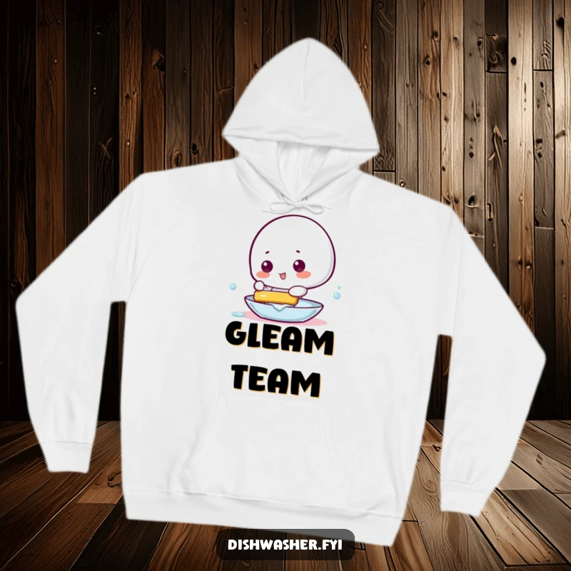 Funny hoodie featuring a playful character using a squeegee to make a dish gleam, perfect for cozy and humorous wear.