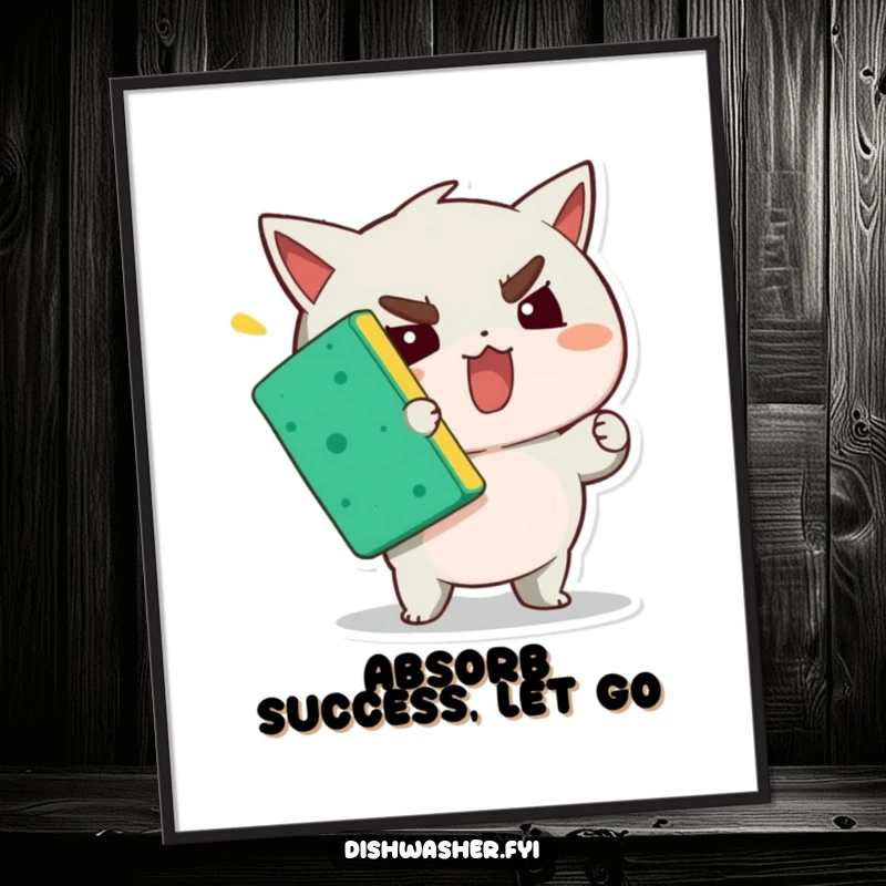 Funny Free Printable Wall Art: Determined Character Squeezing a Sponge Vigorously with Utmost Effort