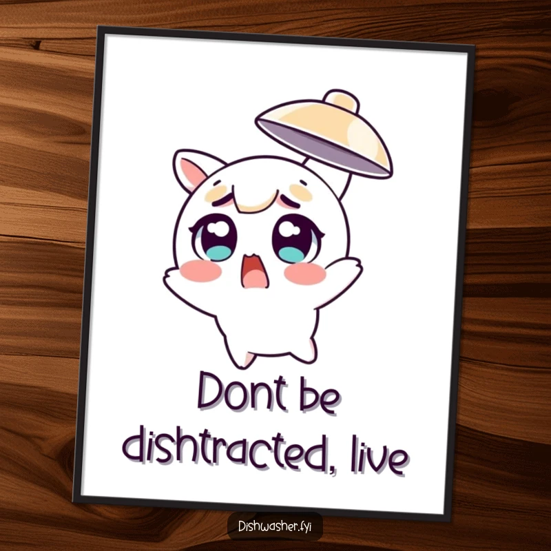 Funny Free Printable Wall Art: Surprised character dodges a flying dish with wide eyes, humorous art, downloadable art.