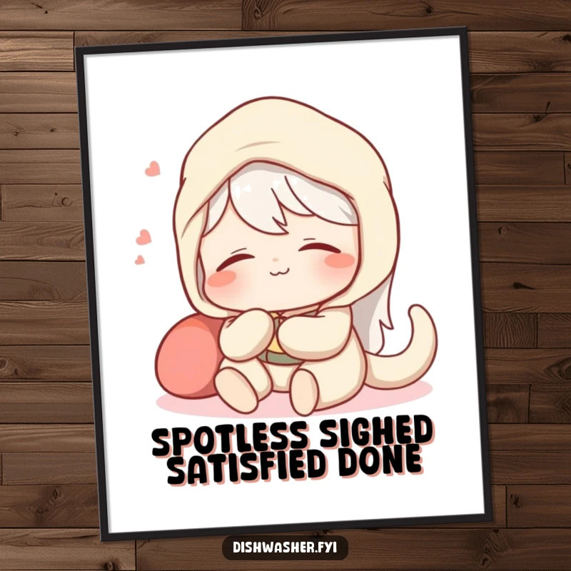 Funny Free Printable Wall Art: Content character relaxing with a happy sigh after a spotless job, a serene DIY decor.