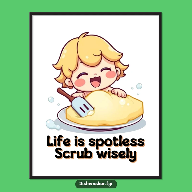 Free Printable Wall Art: Scrubbing Character, Bubbly Sponge, Humorous Downloadable Decor