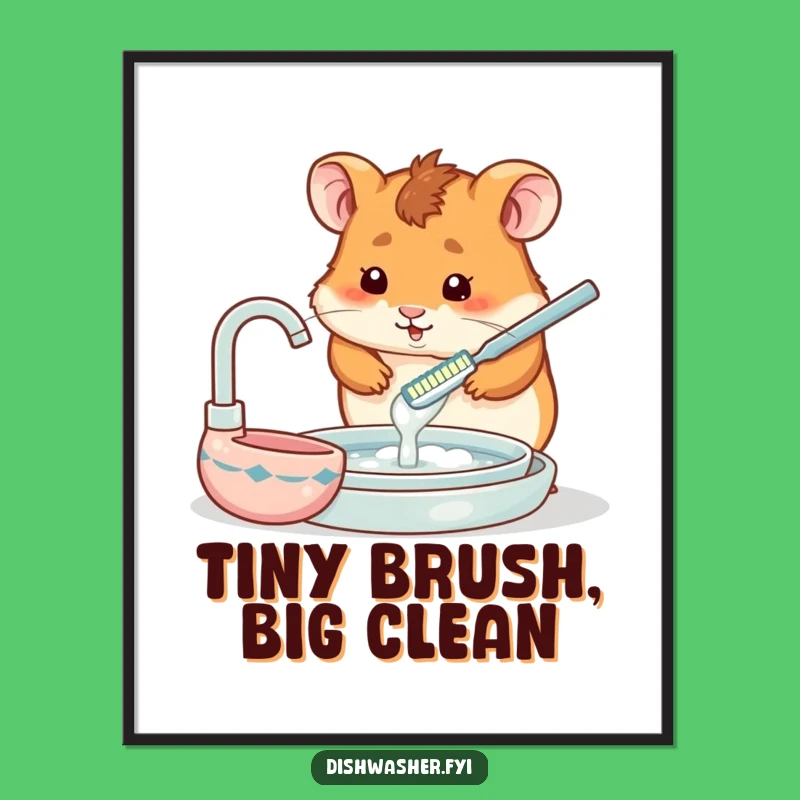 Funny Free Printable Wall Art: Hamster's Toothbrush Dishwashing Adventure
